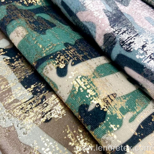 Polyester Stretch Knit Velvet Foiled Digital Print Fabric